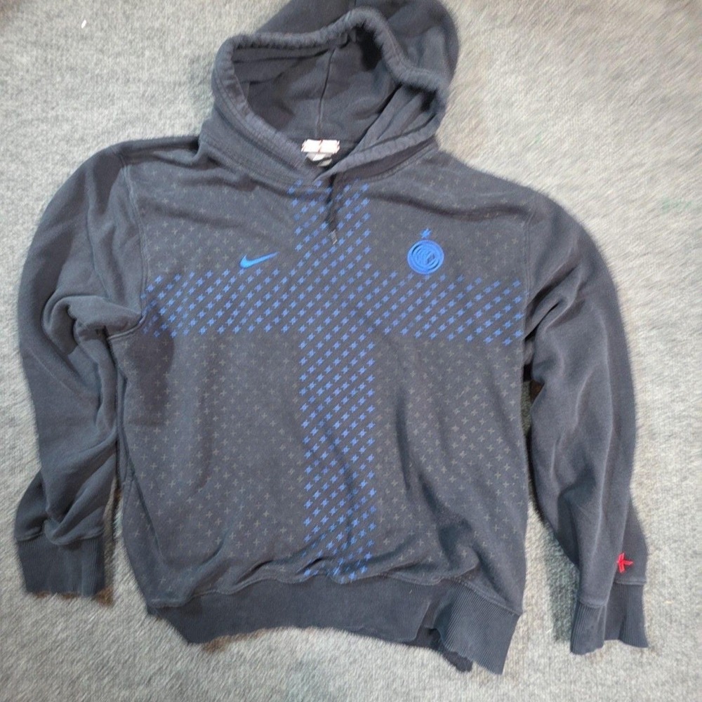 Nike Hoodie Mens Large Gray Pullover Fleece Sweatshirt Soccer Cross Graphic